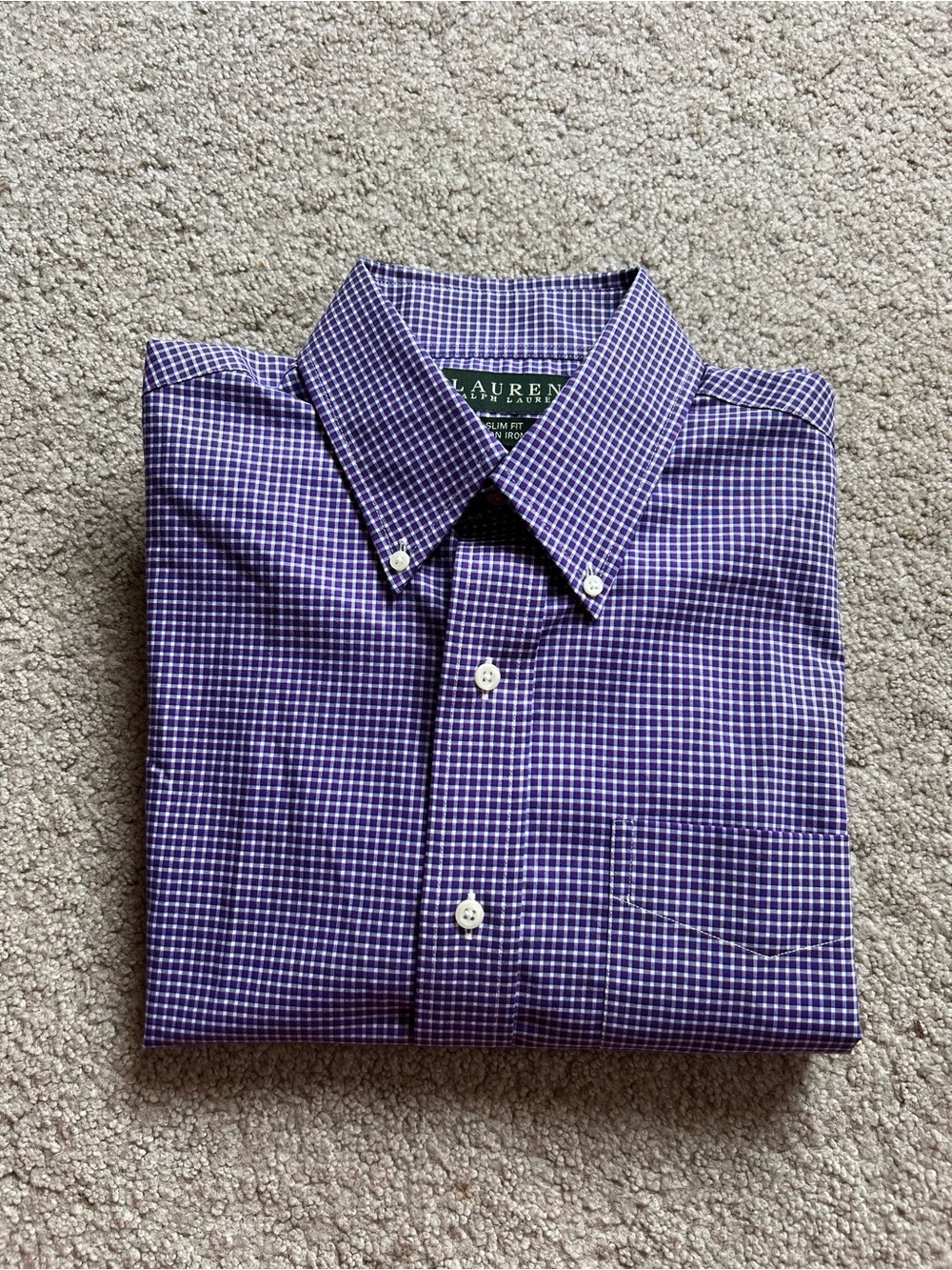 Ralph Lauren Purple and White Micro-Check Button-Down Shirt